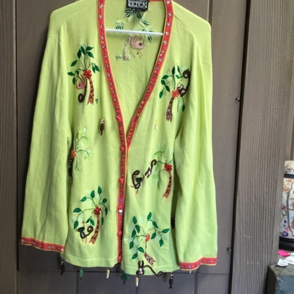 Unique cardigan set-monkeys, bananas, palm, trees!